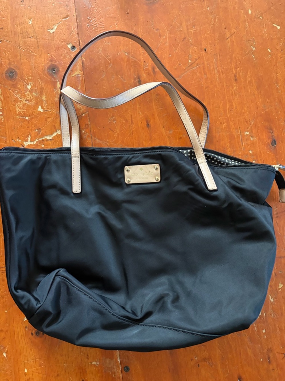 kate spade Black Nylon Tote with Beige Leather Handles